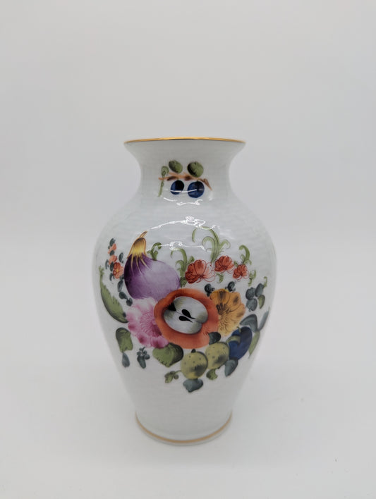 Herend Porzellan Vase Handbemalt mit Blumenmotiv Goldrand Dekoration