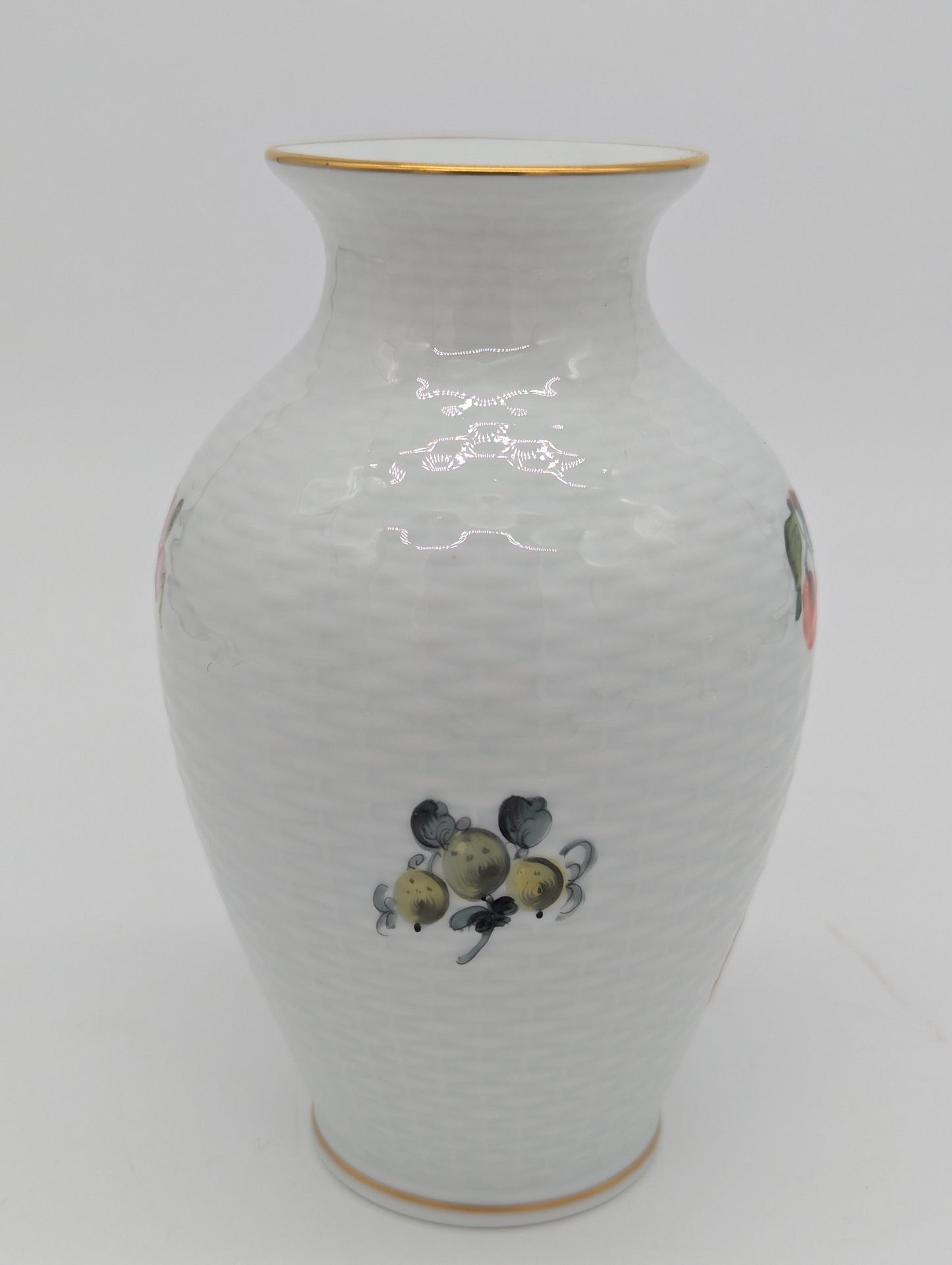 Herend Porzellan Vase Handbemalt mit Blumenmotiv Goldrand Dekoration