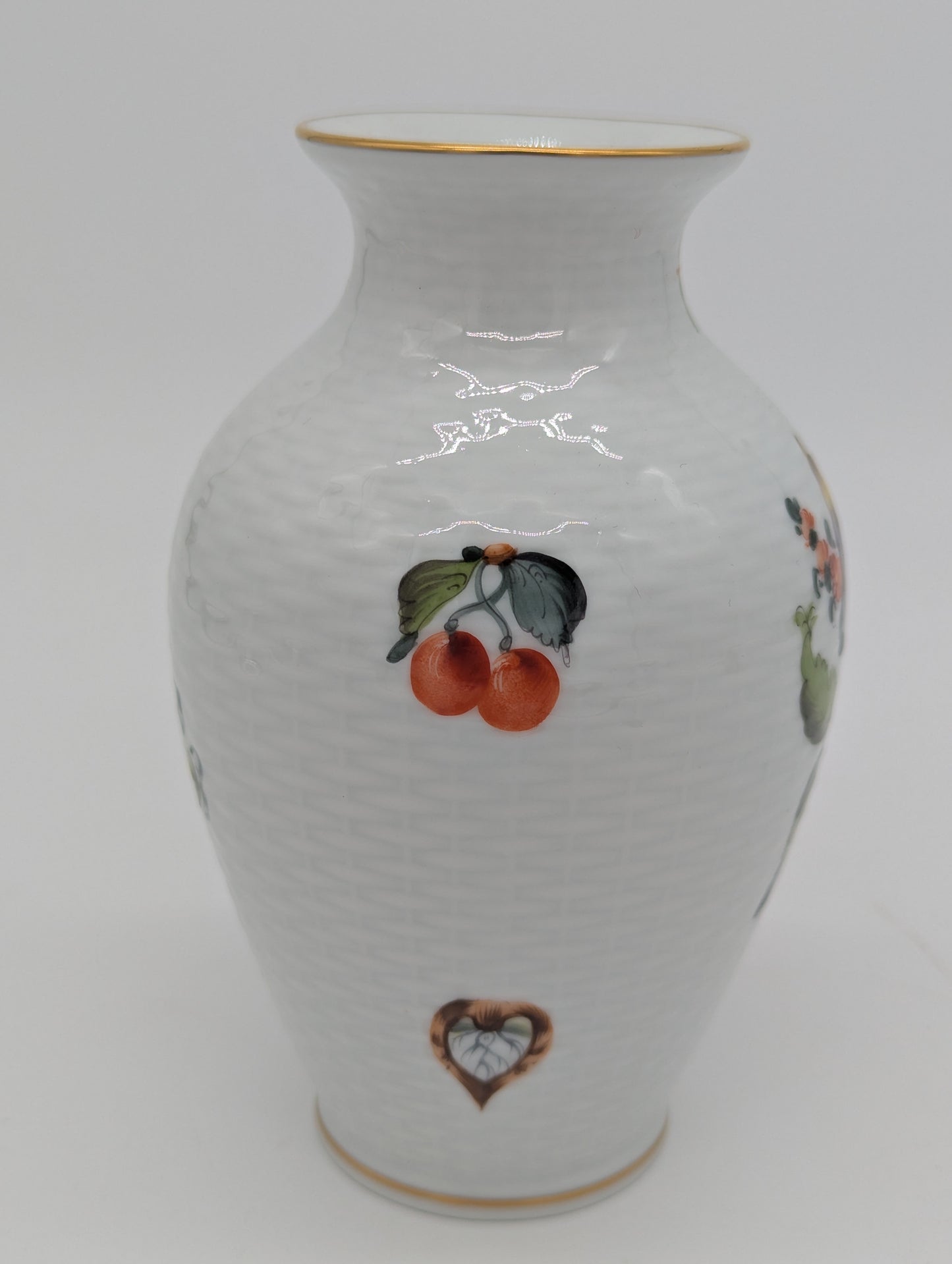 Herend Porzellan Vase Handbemalt mit Blumenmotiv Goldrand Dekoration