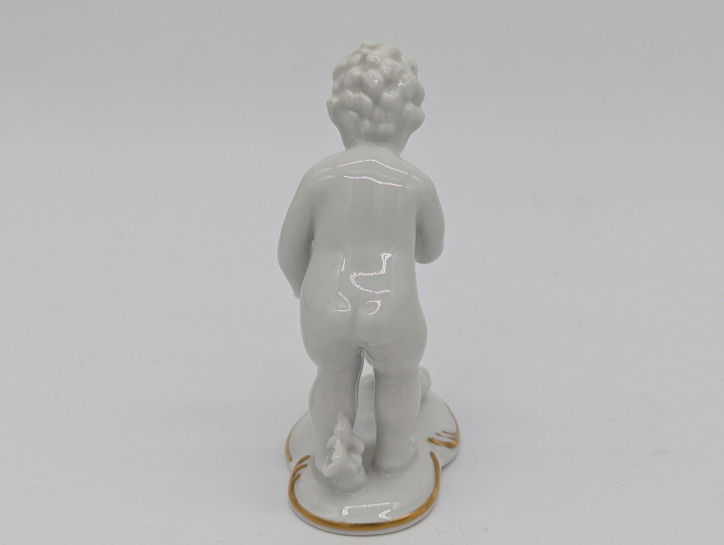 Gerold Porzellanfigur Kind mit Enten Weißporzellan Gold Akzente