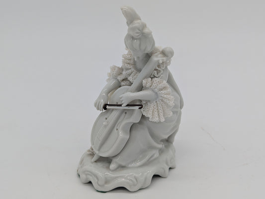 Aelteste Volkstedt Porzellanfigur Dame mit Cello Spitzenporzellan Figur