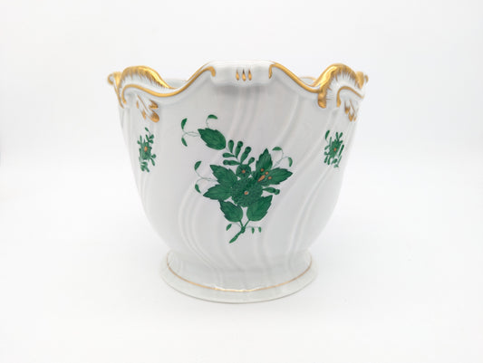 Herend Porzellan Übertopf Apponyi Grün Handbemalt mit Goldrand