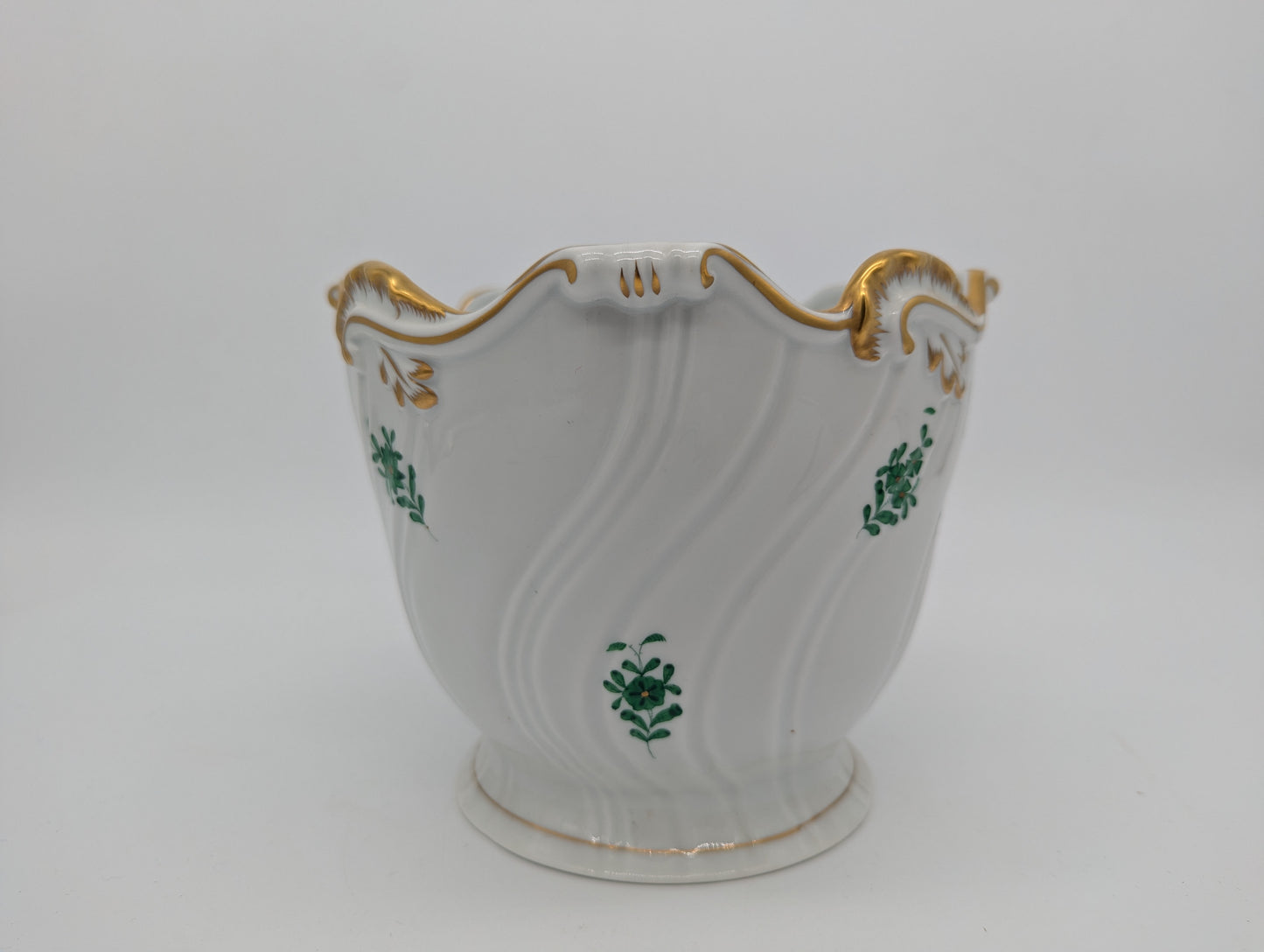 Herend Porzellan Übertopf Apponyi Grün Handbemalt mit Goldrand