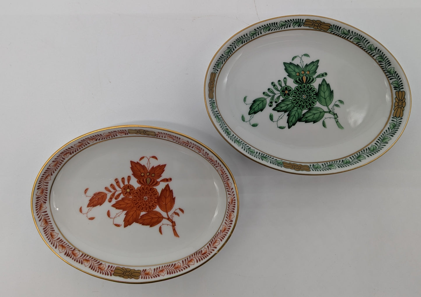 Herend Porzellan Schälchen Apponyi Grün Orange Handbemalt Goldrand Set