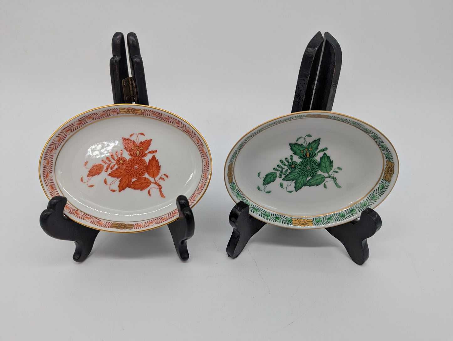 Herend Porzellan Schälchen Apponyi Grün Orange Handbemalt Goldrand Set