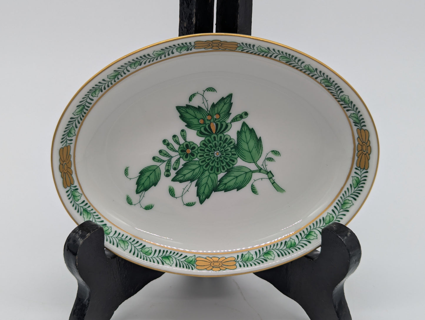 Herend Porzellan Schälchen Apponyi Grün Orange Handbemalt Goldrand Set