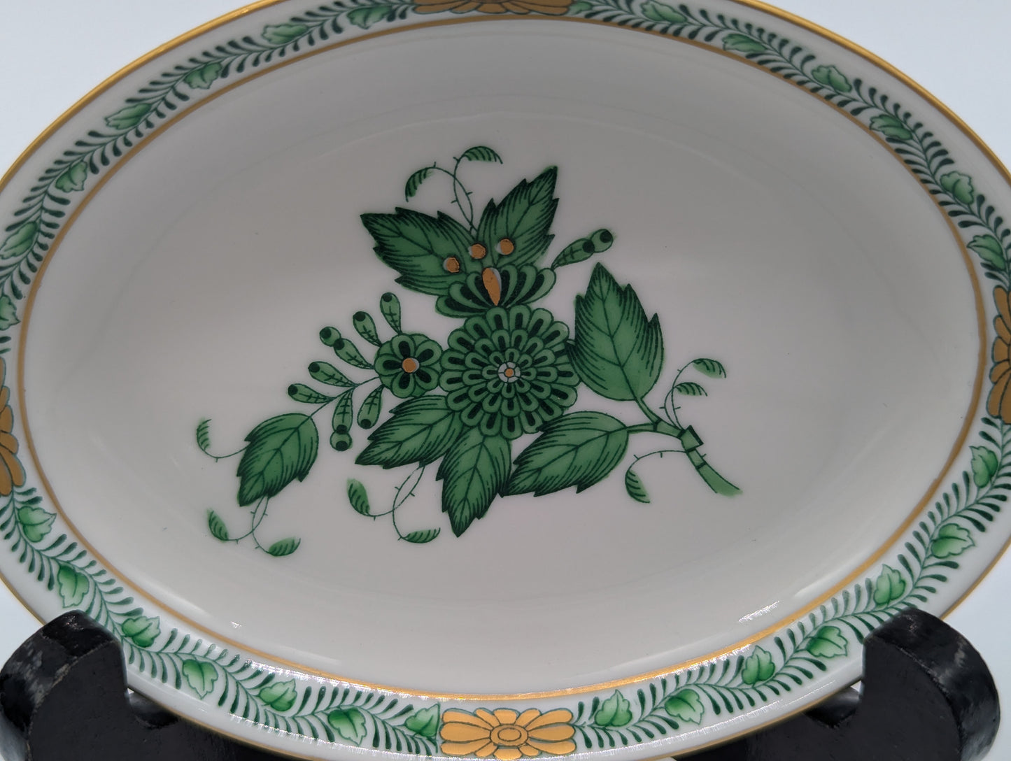Herend Porzellan Schälchen Apponyi Grün Orange Handbemalt Goldrand Set