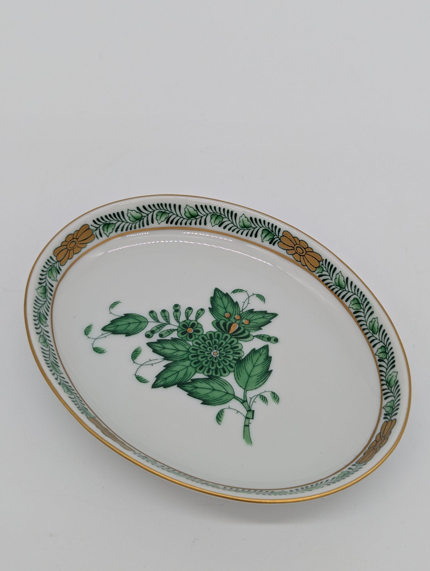 Herend Porzellan Schälchen Apponyi Grün Orange Handbemalt Goldrand Set