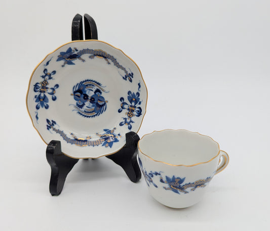 Meissen Porzellan Mokkaset Reicher Drache Blau Gold Tasse Untertasse