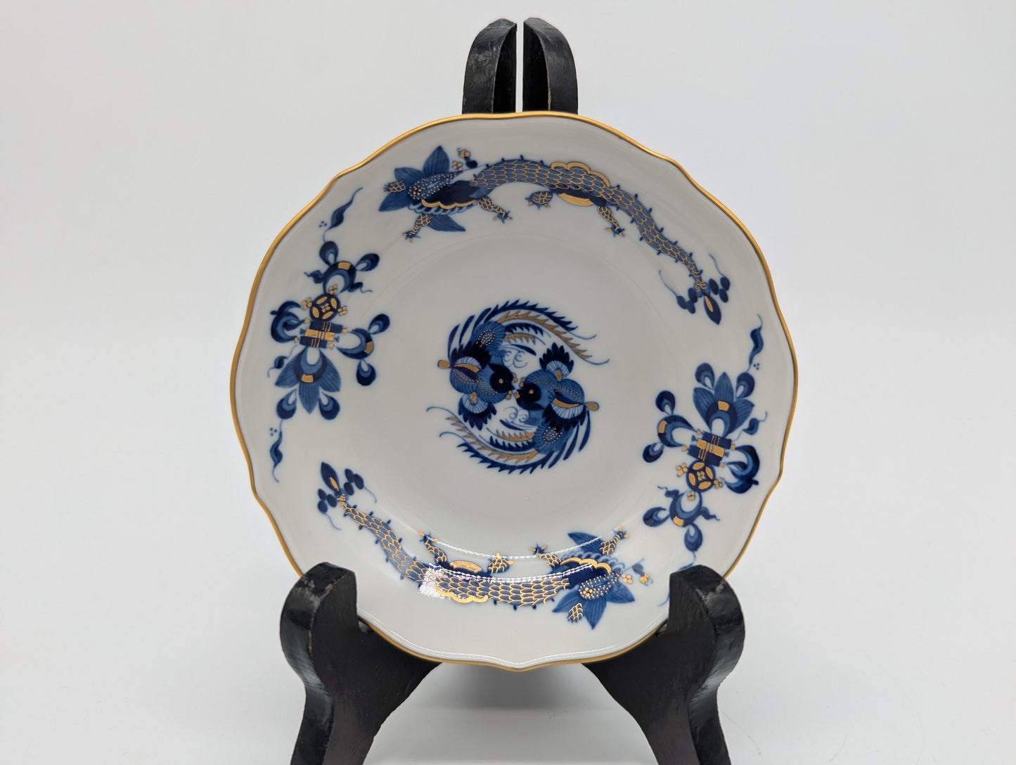 Meissen Porzellan Mokkaset Reicher Drache Blau Gold Tasse Untertasse