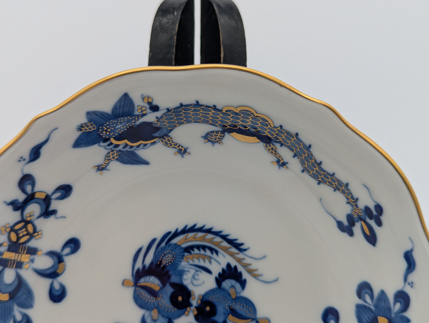 Meissen Porzellan Mokkaset Reicher Drache Blau Gold Tasse Untertasse