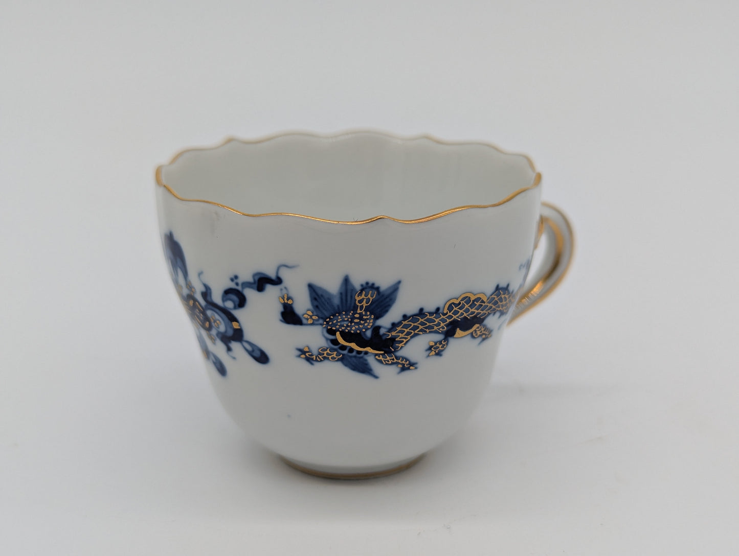 Meissen Porzellan Mokkaset Reicher Drache Blau Gold Tasse Untertasse