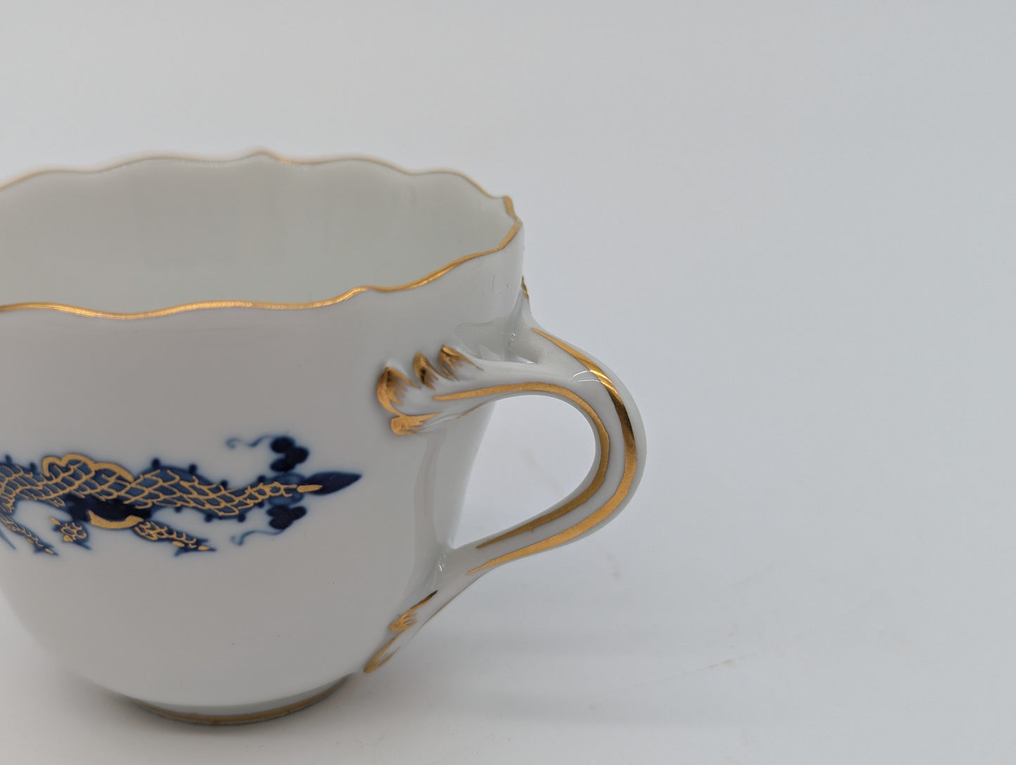 Meissen Porzellan Mokkaset Reicher Drache Blau Gold Tasse Untertasse