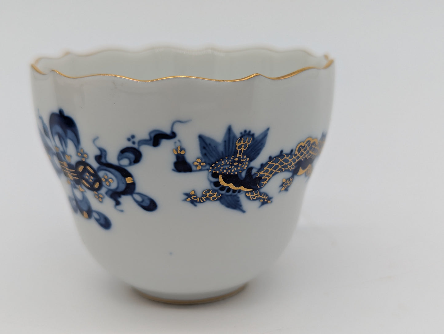 Meissen Porzellan Mokkaset Reicher Drache Blau Gold Tasse Untertasse
