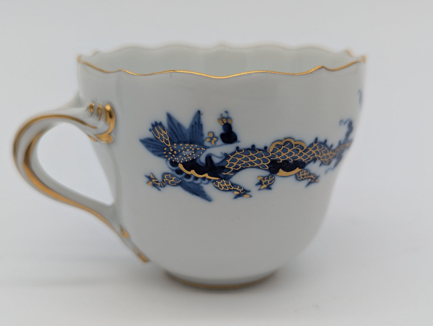 Meissen Porzellan Mokkaset Reicher Drache Blau Gold Tasse Untertasse