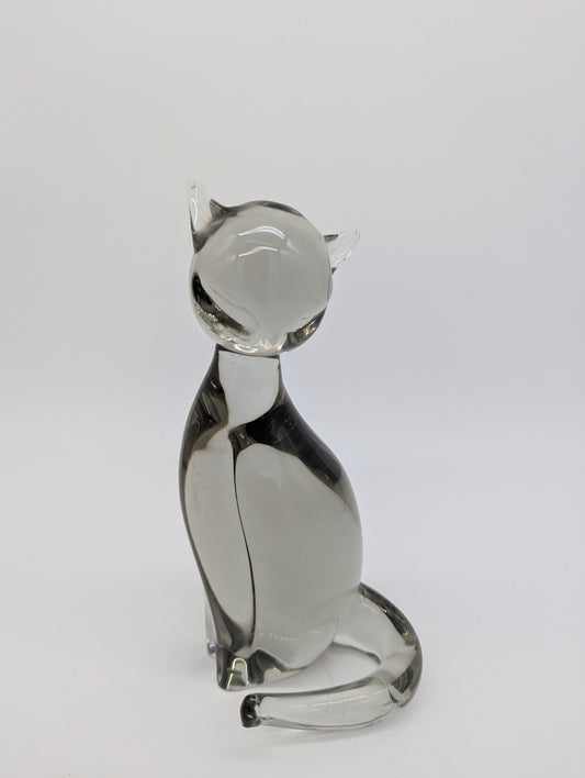 Livio Seguso Murano Glasfigur Katze Rauchglas signiert Italien Designglas