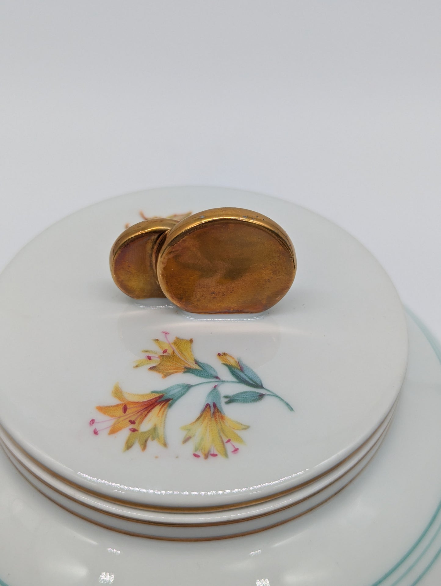 Arzberg Porzellan Dose mit Deckel Blumendekor handbemalt vergoldet