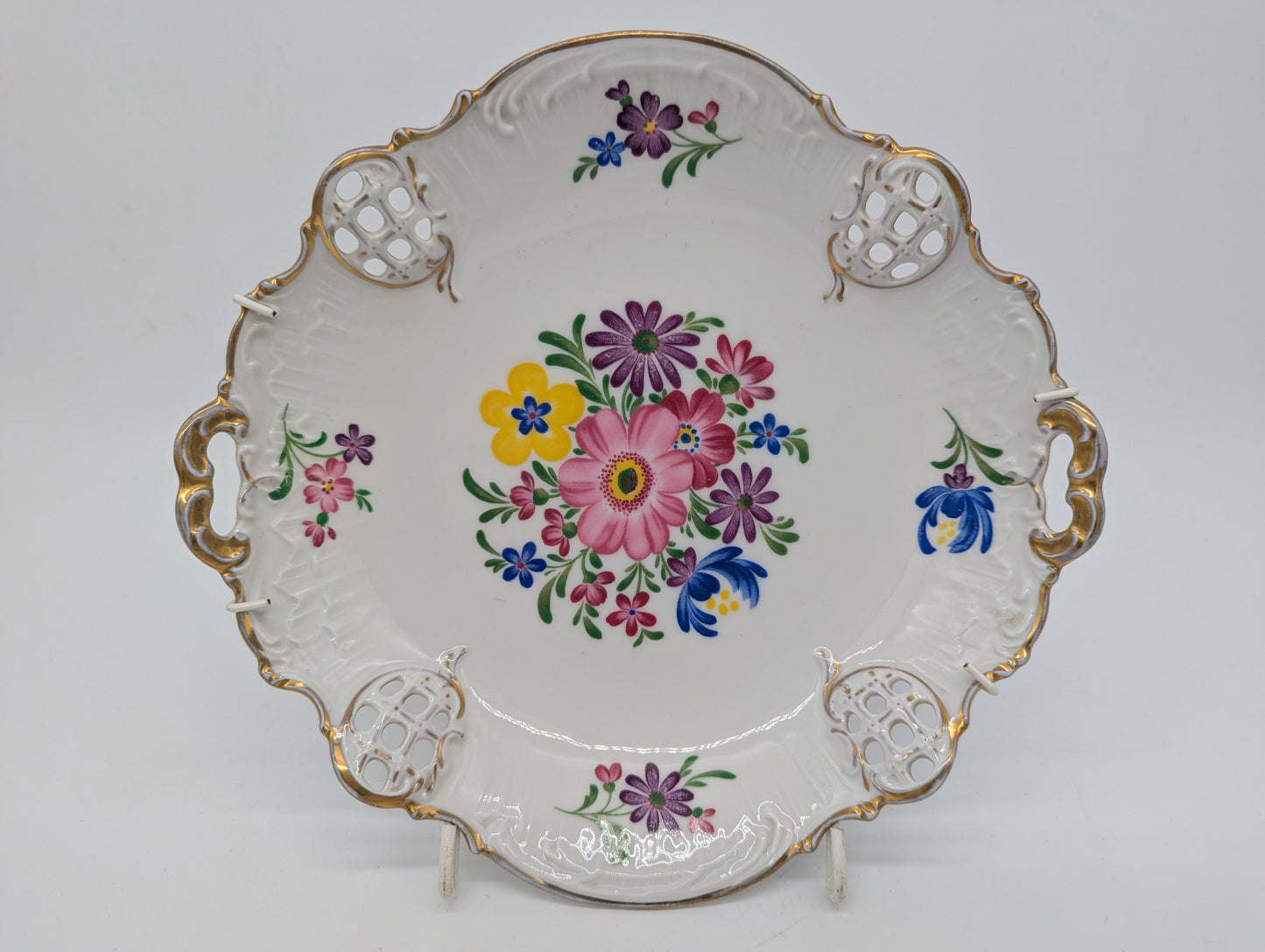 Rosenthal Molière Wandteller Blumendekor Durchbruch vergoldet