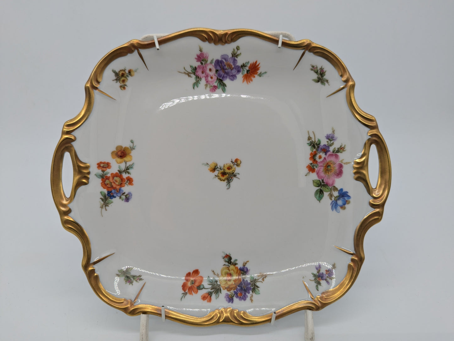 Edelstein Bavaria Porzellan Wandteller Handarbeit Blumendekor vergoldet