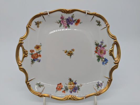 Edelstein Bavaria Porzellan Wandteller Handarbeit Blumendekor vergoldet