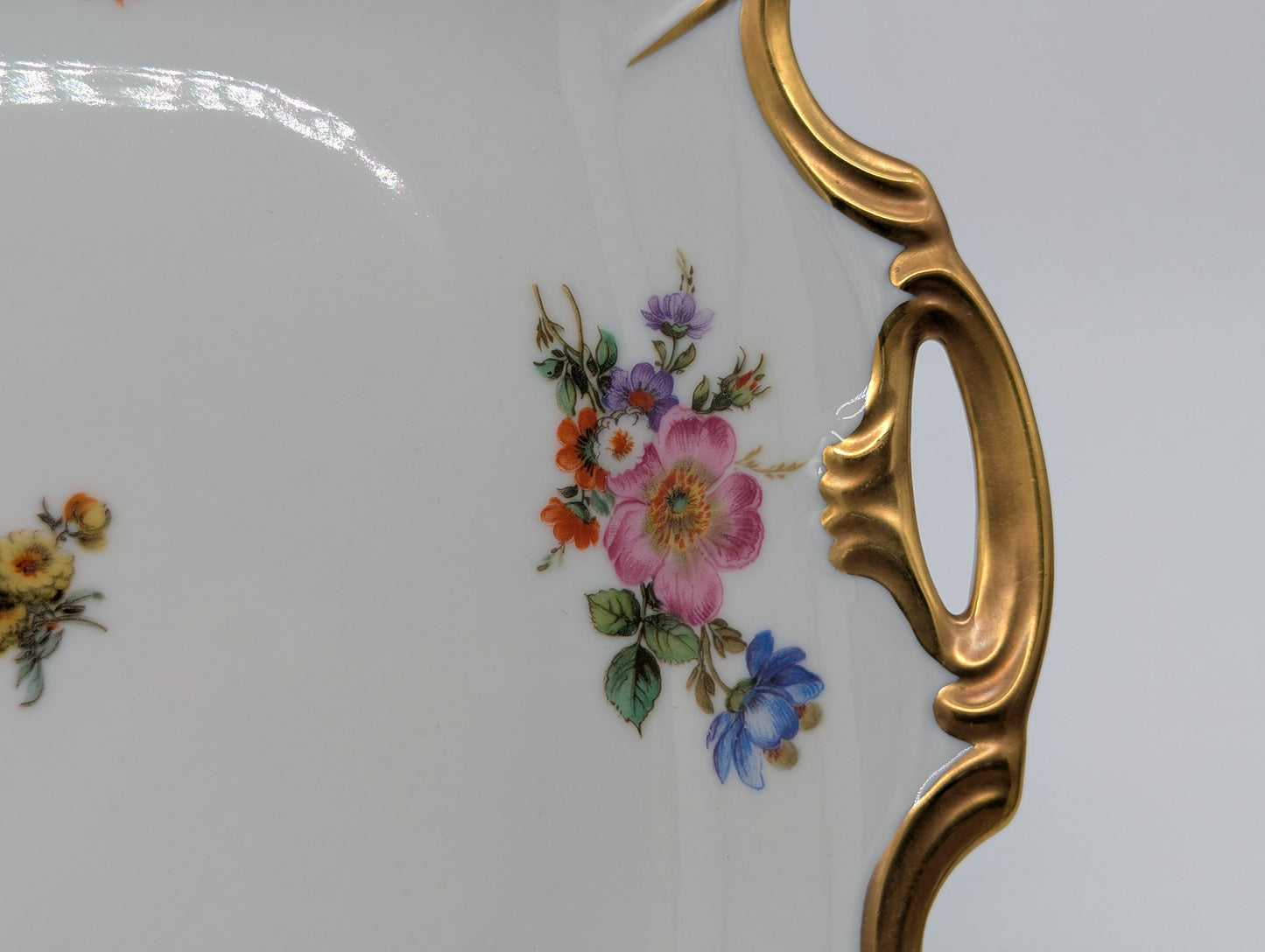 Edelstein Bavaria Porzellan Wandteller Handarbeit Blumendekor vergoldet