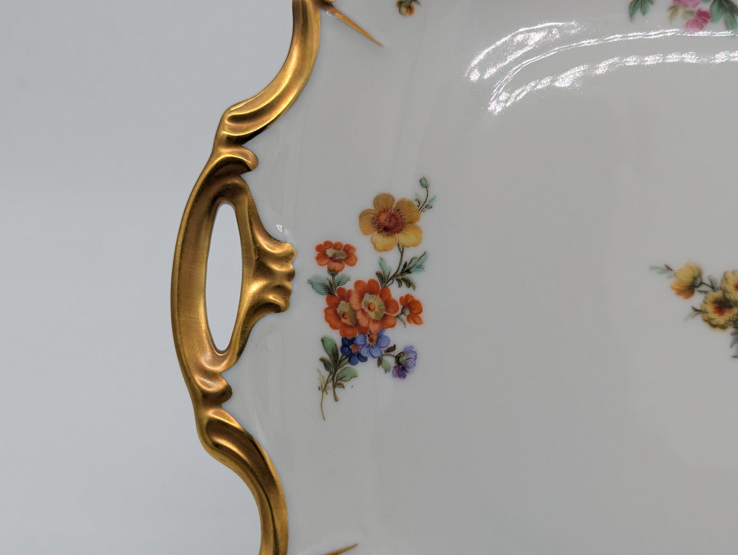 Edelstein Bavaria Porzellan Wandteller Handarbeit Blumendekor vergoldet