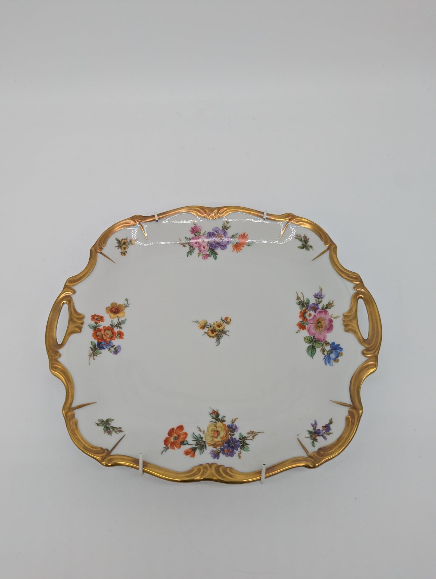 Edelstein Bavaria Porzellan Wandteller Handarbeit Blumendekor vergoldet