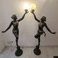 Paar Art Deco Bronze Lampen Tänzerinnen Figuren Lebensgroß