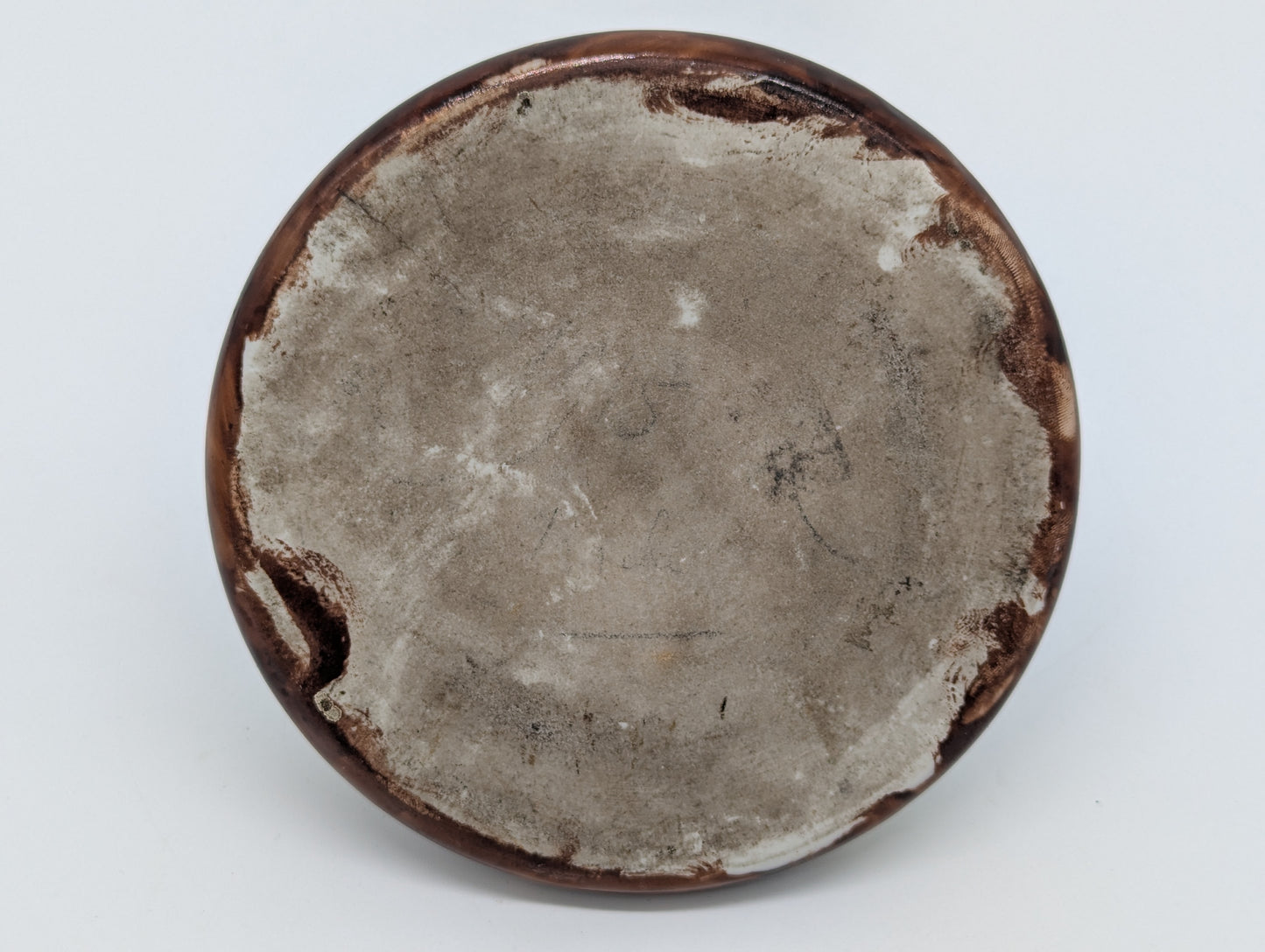 Antikes Tintenfass Handbemalt Emaille Vogelmotiv mit Messingfassung