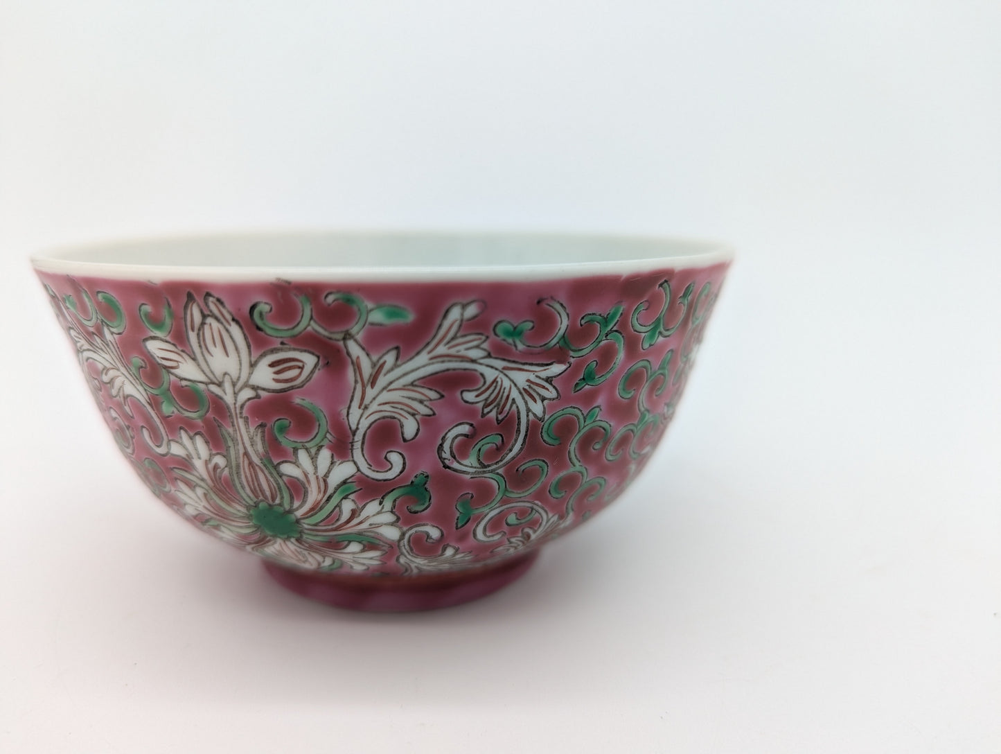 Chinesische Porzellan Schale Rosa Emaille Handbemalt mit Schriftzeichen