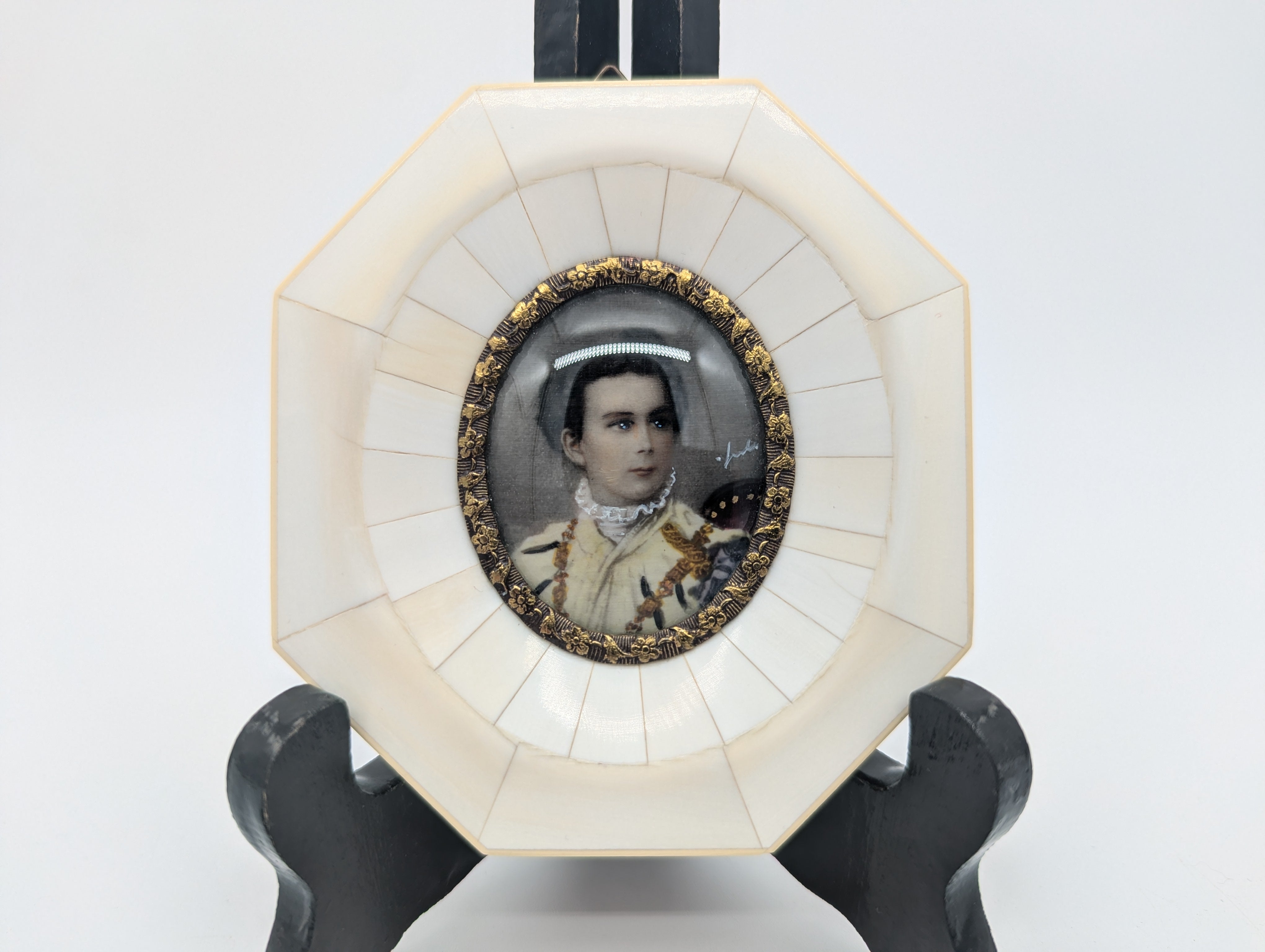 Peinture Miniature Antique Sur Porcelaine - Portrait D'un Homme âgé, Huile Faite Main