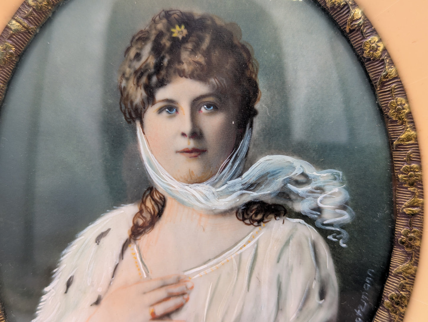 Lupenmalerei Miniaturmalerei Porträt einer Dame nach Lotzmann Klassische Kunst