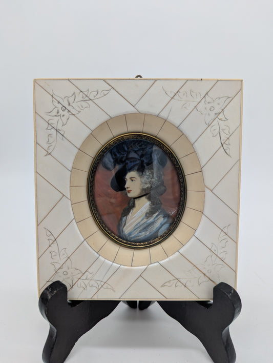 Lupenmalerei Miniaturmalerei Porträt einer Dame mit Hut Klassische Kunst signiert