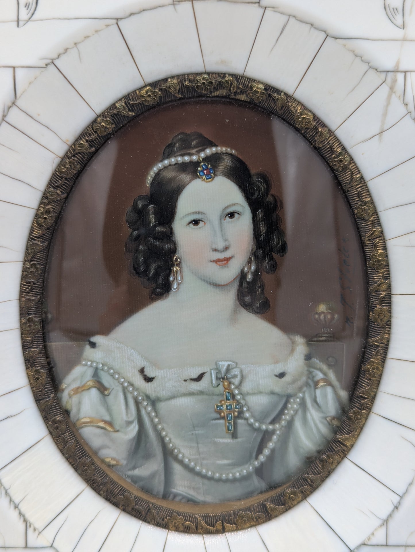 Lupenmalerei Porträt Prinzessin Charlotte von Hagen nach Joseph Stieler