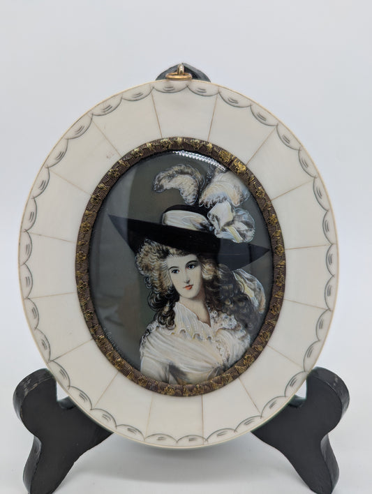 Lupenmalerei Herzogin von Devonshire Porträt Miniatur im ovalen Rahmen