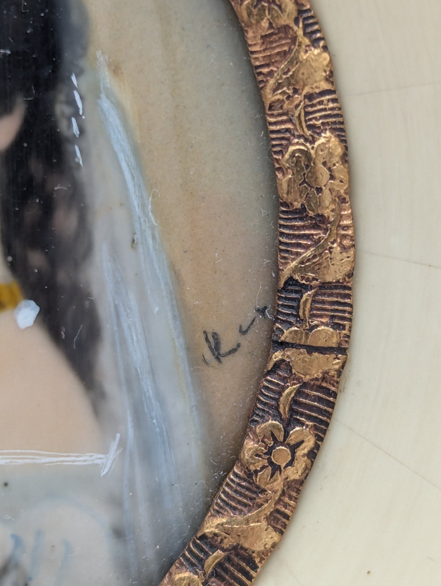 Kaiserin Elisabeth Sisi Lupenmalerei Porträt Miniatur im rechteckigen Rahmen