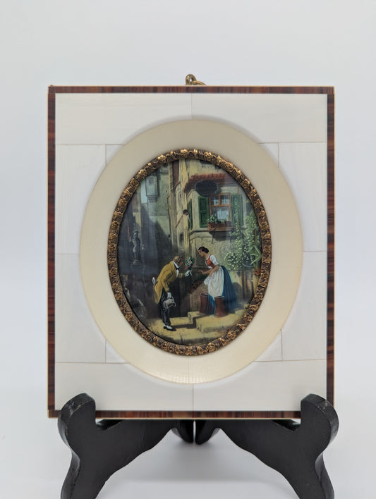 Lupenmalerei Der Gratulant nach Spitzweg feine Porträt Miniatur im Rahmen