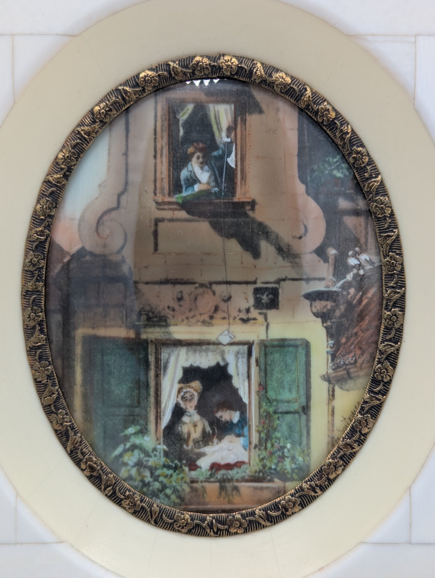 Lupenmalerei Der Liebesbrief nach Spitzweg feine Porträt Miniatur im Rahmen