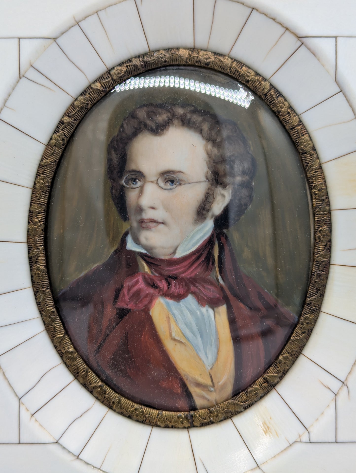 Lupenmalerei Franz Schubert feine Porträt Miniatur im ovalen Rahmen Bild