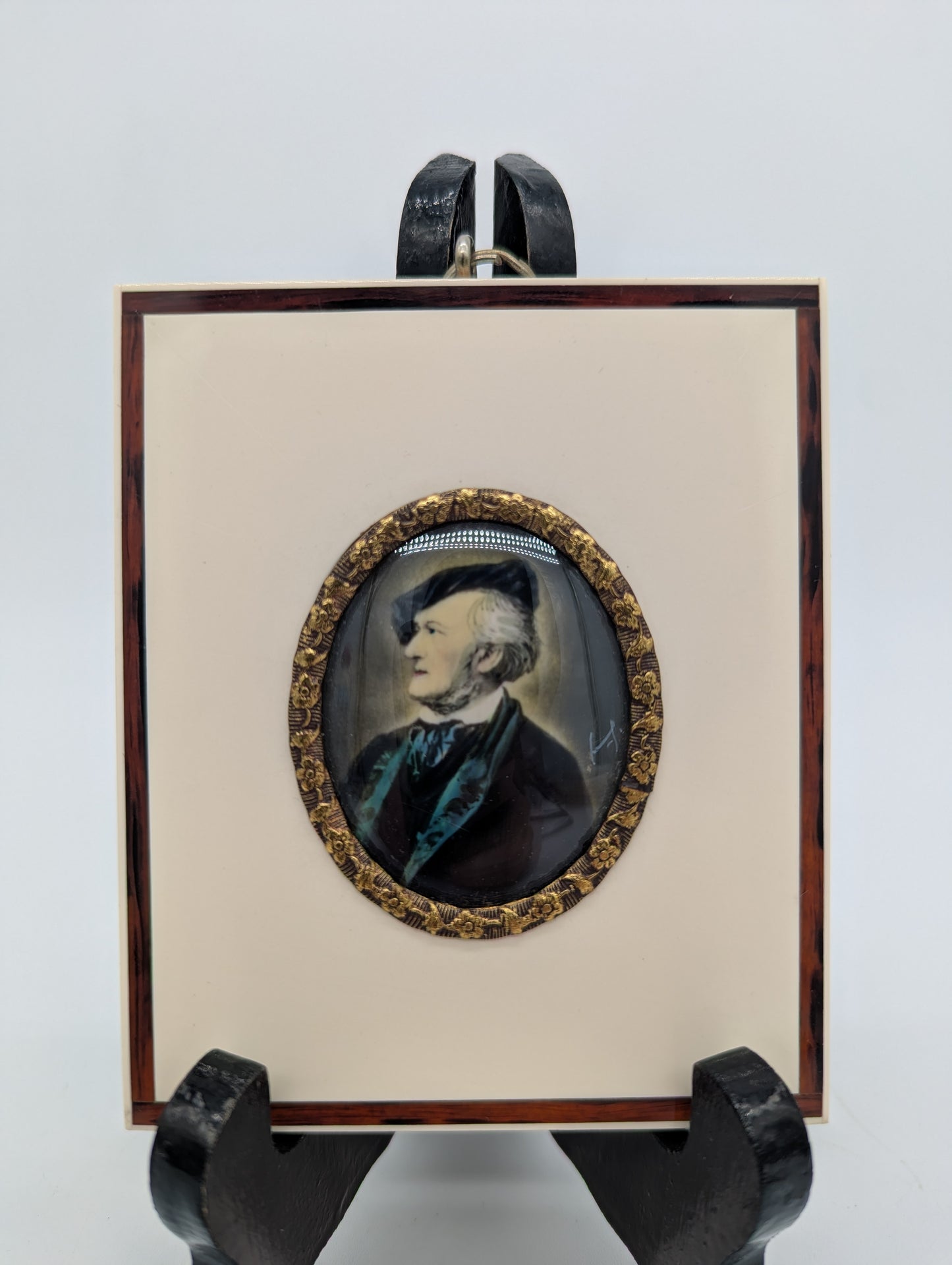 Lupenmalerei Richard Wagner feine Porträt Miniatur im ovalen Rahmen Bild