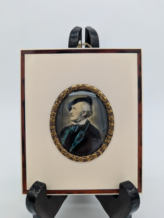Lupenmalerei Richard Wagner feine Porträt Miniatur im ovalen Rahmen Bild