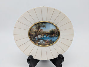 Lupenmalerei Italienische Flusslandschaft mit Figuren Miniatur im Rahmen