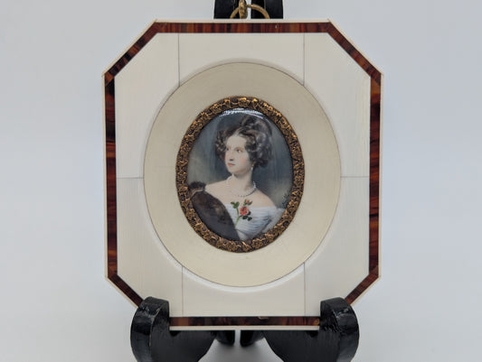 Lupenmalerei Freifrau von Lineden feine Porträt Miniatur im Rahmen Bild