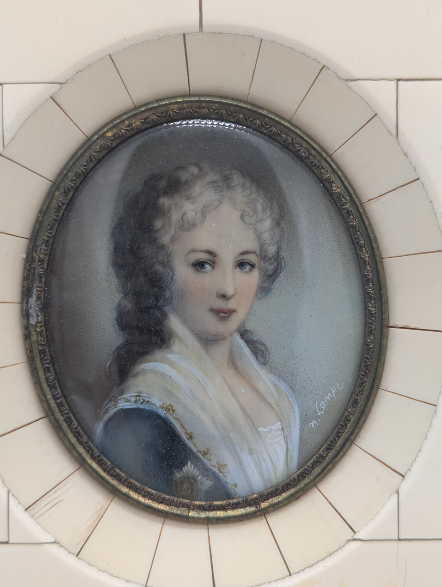 Lupenmalerei Großfürstin feine Porträt Miniatur im Rahmen klassisches Bild