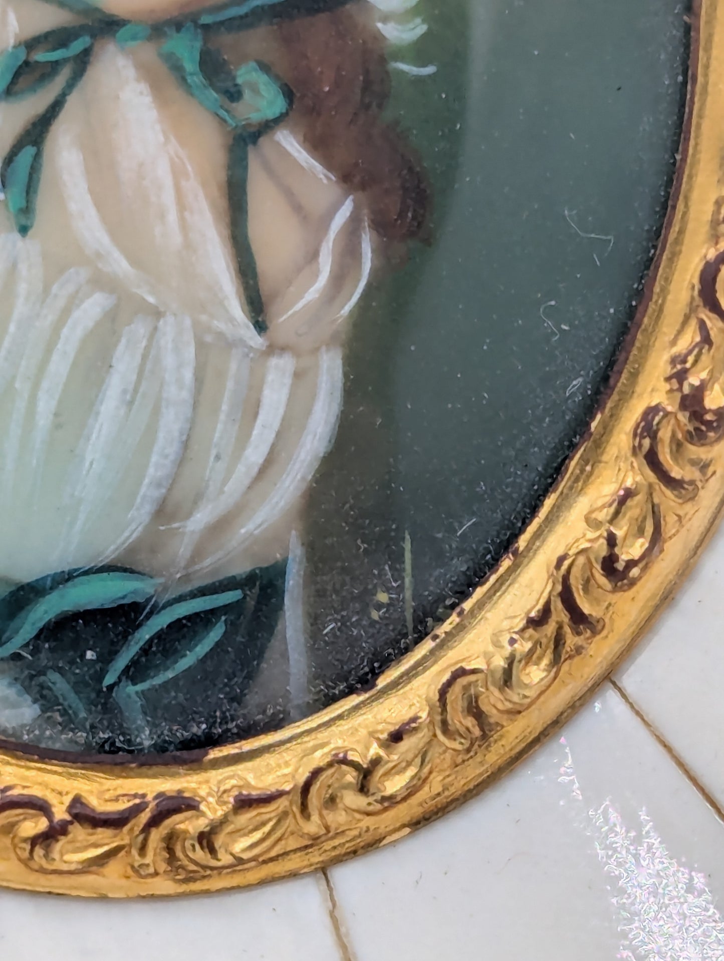 Lupenmalerei Madame Seriziat feine Porträt Miniatur im Rahmen Bild