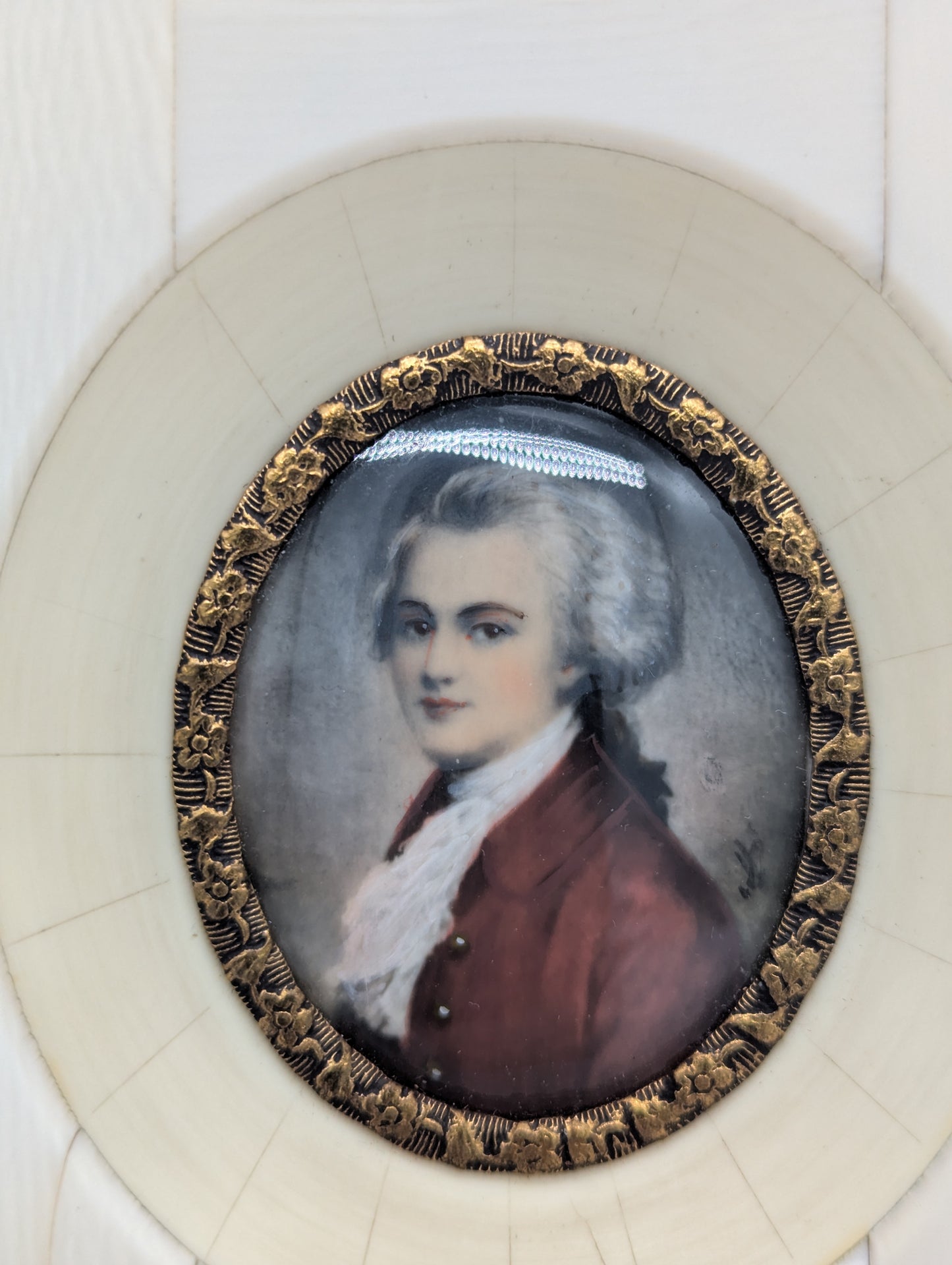 Lupenmalerei Wolfgang Amadeus Mozart feine Porträt Miniatur im Rahmen Bild