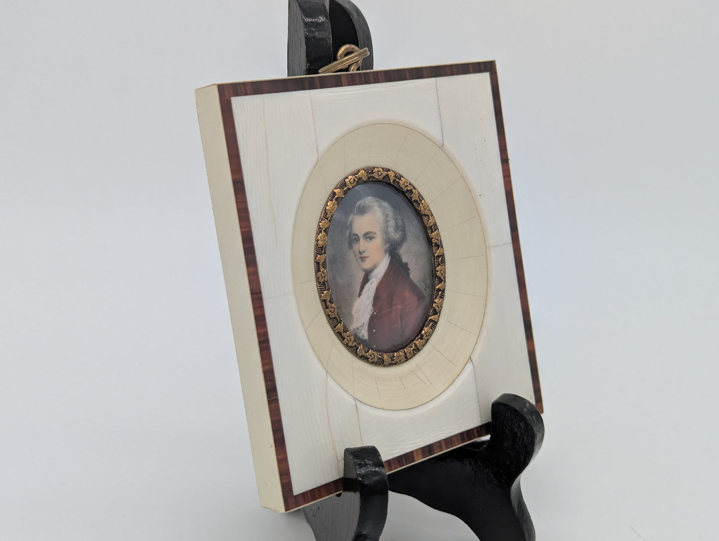 Lupenmalerei Wolfgang Amadeus Mozart feine Porträt Miniatur im Rahmen Bild