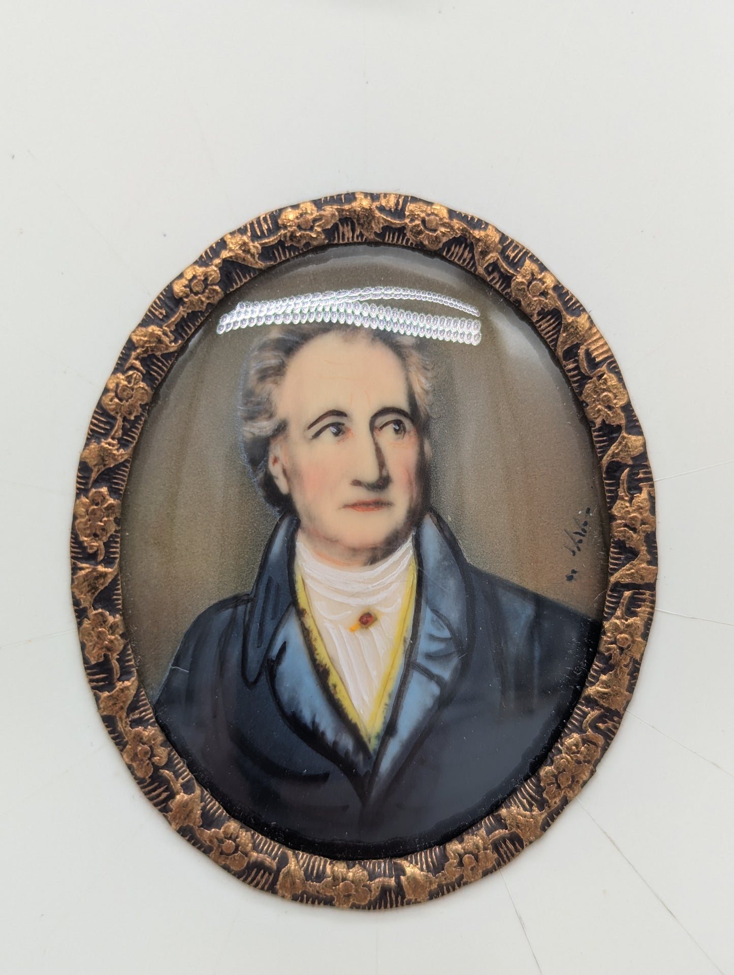 Lupenmalerei Johann Wolfgang von Goethe feine Porträt Miniatur im Rahmen Bild
