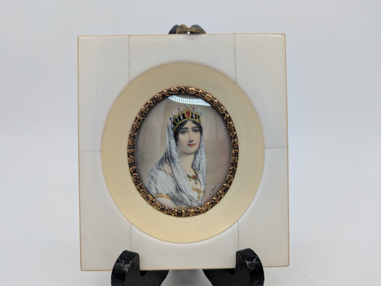Lupenmalerei Josephine mit Krone feine Porträt Miniatur im Rahmen Bild