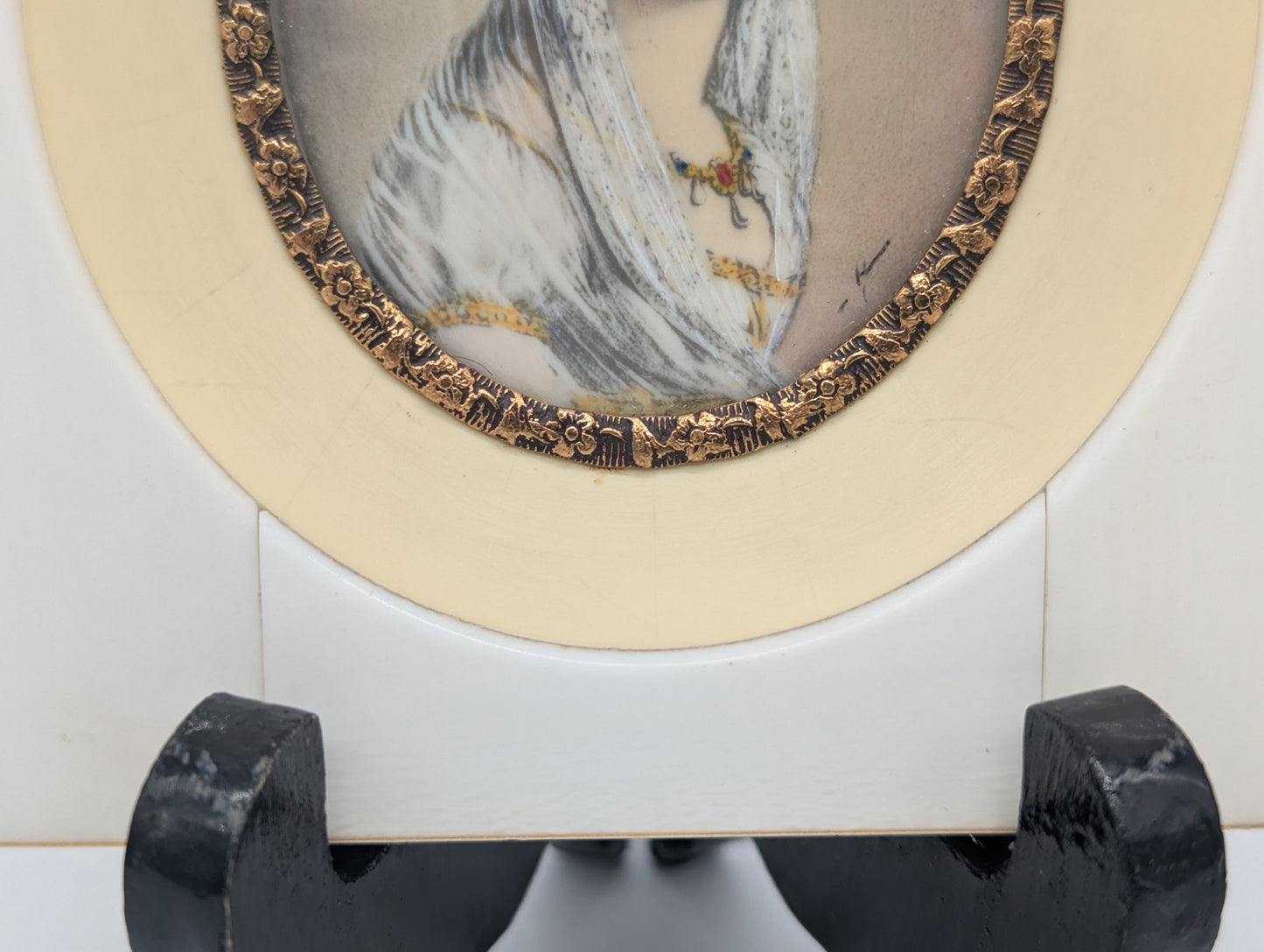 Lupenmalerei Josephine mit Krone feine Porträt Miniatur im Rahmen Bild